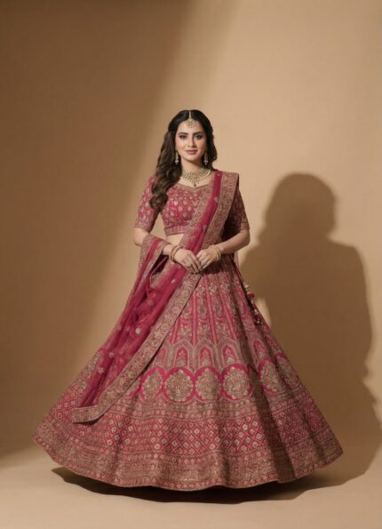 Rose Pink Floral Celebration Lengha